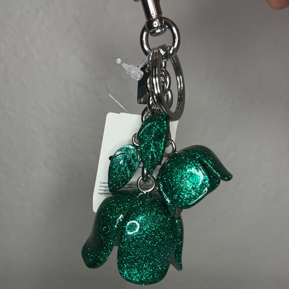 Coach Resin Rose Green Glitter Keychain Accessory